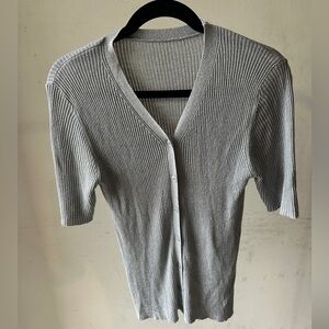Laurel Metallic Button-Up Ribbed Top